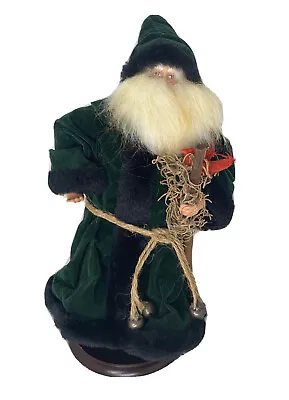 Vtg Santa Claus Figure Resin Christmas Holiday Home Decor Table Top Green Velvet • $29.98