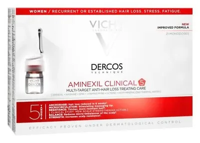 £99 • Buy 2 X Vichy Dercos Aminexil Clinical 5 Women Anti Hair Loss Serum 21x6ml Ampoules
