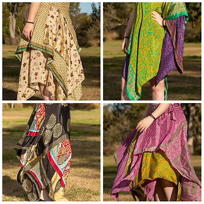 Sari Wrap Magic Skirt Reversible Two Layered Wraparound  Printed Silk Long Satin • $42