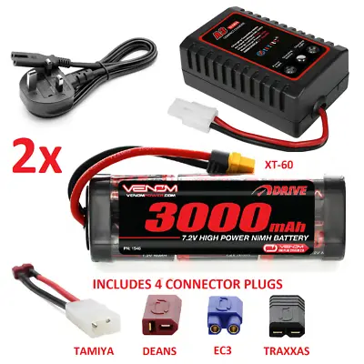 Tamiya RC Car Battery 2x 7.2v 3000mah NiMH Rechargeable Battery 2ah FAST CHARGER • £49.99