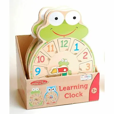 £4.95 • Buy Traditional Wood N Fun Learning Clock Time Toy Numbers Puzzle Activity Toy Frog