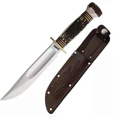 Marbles Ideal Stage Fixed Knife 6  Stainless Steel Clip Point Blade Stag Handle • $124.49