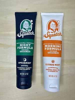 New Dr Squatch Fluoride Free Toothpaste Set Morning/Night Formula 4.7 Oz Each • $18.95