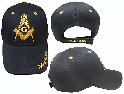 Mason Masons Freemason (Blk Shadow) Black / Gold Masonic Lodge Ball Cap Hat RUF • $9.77