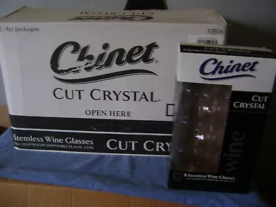 Chinet Cut Crystal Stemless Wine Glasses 15 Oz. Plastic Cups Box Of 12 - 8 Ct Pk • $48