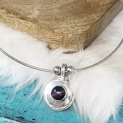 Omega Chain Purple Tiger's Eye Removable Pendant Sterling Silver Necklace • $75