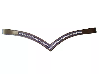 16  V-Shaped  Browband With Brown Leather And Blue And Silver Rhinestones • $53