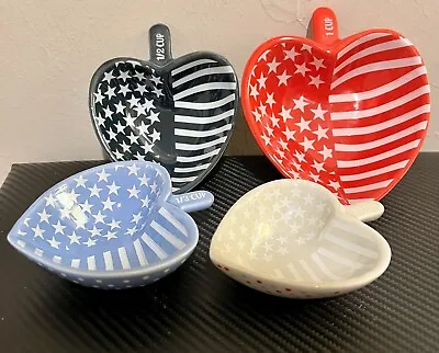 Coastal Design Heart Shaped Ceramic Nesting Measuring Cups 4 Flag/polka Dot • $9.50