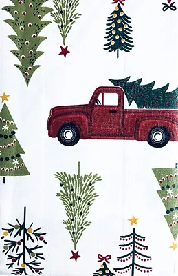 Christmas Holiday Red Pickup Trucks Trees PEVA Vinyl Flannel Tablecloth Var Size • $17.38