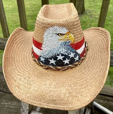 Vintage Bailey U-Rollit Western Cowboy Hat Hand Painted American Flag Eagle Star • $51