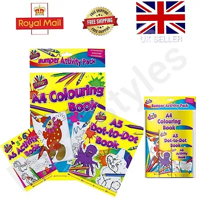 Kids Bumper Multi Activity Pack Set Of 3 Puzzle Books Dot To Dot Colouring Fun • £2.99