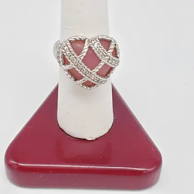 Judith Ripka Sterling Silver 925 Rose Pink Quartz Diamonique Heart Ring Size 7 • $88.88