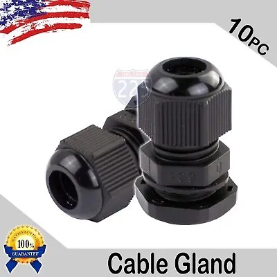 10 Pcs PG9 Black Nylon Waterproof Cable Gland 4-8mm Dia. W/ Lock-Nut & Gasket US • $10.99