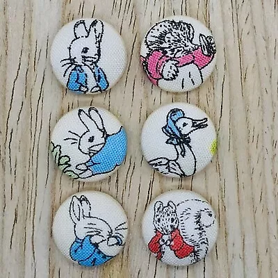 Beatrix Potter Peter Rabbit Handmade Fabric Buttons 18mm X 6 For Clothing • £7.50