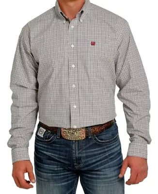 NWT CINCH Western Shirt Mens Cream/Red Plaid Long Sleeve Button Large MTW1105462 • $42