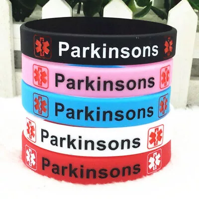 5 Pack PARKINSONS Medical Alert ID Silicone Bracelets Wristbands Adult Size • $10.39