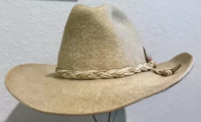 Vintage Tan Stetson 5X Grizzly Long Hair Fuzzy Cowboy Hat Size 7 3/8 Pre 1983 • $160