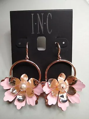 INC International Concepts - 1-Pair Enamel Flower Hoop Earrings - Pink • $14