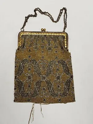 $9.99 • Buy Antique Steel Micro Beaded Purse Made In France W Handle Restoration Project Vtg