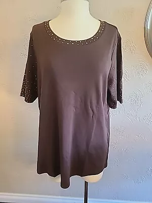 Quacker Factory Women's Top Short Sleeve Brown Size L Rhinestone  • $14.94