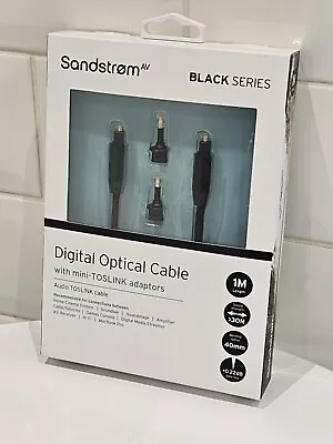 Sandstrom Digital Optical Cable W/ Mini-TOSLINK Adaptors Black Series New Sealed • £9.99