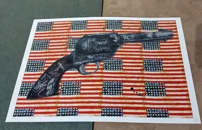 DEATH NYC Ltd Ed Signed Art Print 45x32cm American Flags But No Gun Control • $179.99