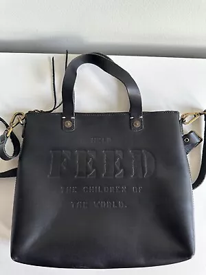 Feed Projects Help Feed The Children Of The World 75 Black Leather Eleanor Bag • $19.99