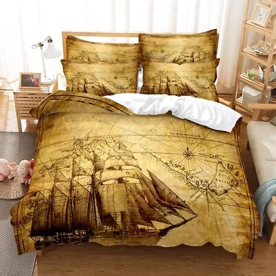 Retro Navigation Global Route Duvet Quilt Cover Double Bedding Set Pillowcase • £30.76