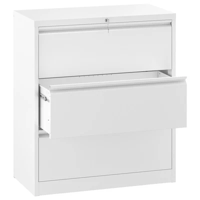 $229.92 • Buy 3 Drawer White Metal Lateral File Cabinet Steel Office Filing Cabinet With Lock
