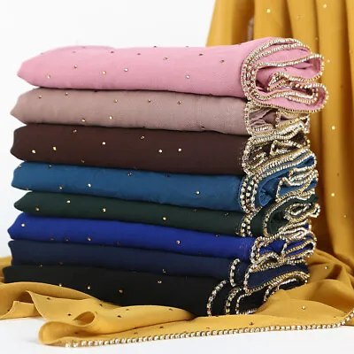 Fancy Lady Chiffon Scarf Long Soft Scarves Hijab Wrap Shimmer Fringe Muslim  • £11.99