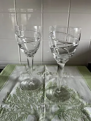 Jasper Conran Aura Stuart Crystal Goblets 10” (26cm) Boxed. A Pair. • £95