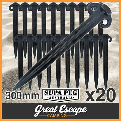$44.90 • Buy 20 X 300mm Supa Peg Sand Pegs LARGE HEAD Heavy Duty Black Tent Peg Aussie Made