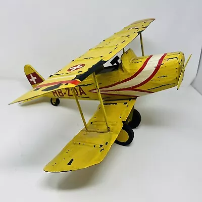 Vintage Toy Wood Metal Bi- Plane Model Mid Century HB-ZDA MODEL AIRCRAFT 14”x8” • $42.50