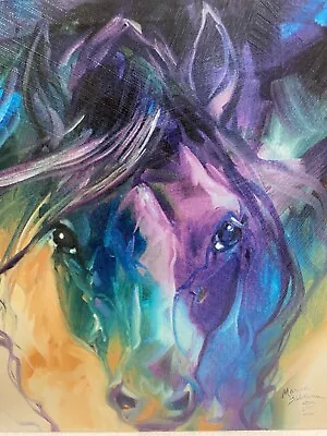 MARCIA BALDWIN 15”x15”Canvas Horse Boxed Wood/Wall Art Print Abstract Blue Roan • $55