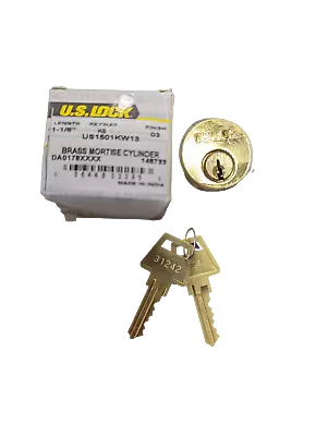 5-PACK US Lock 1-1/8  KS Keyway Brass Mortise Cylinder US1501KW13 • $32.99