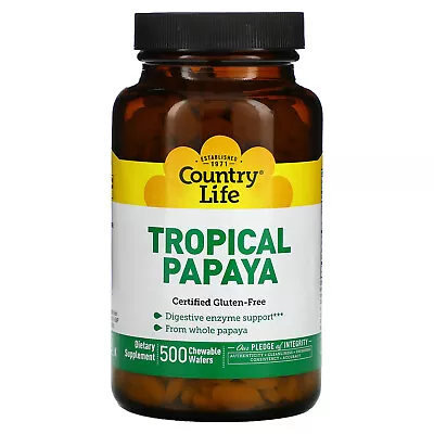 Country Life Natural Tropical Papaya 500 Wafers Gluten-Free GMP Quality Assured • $16.46