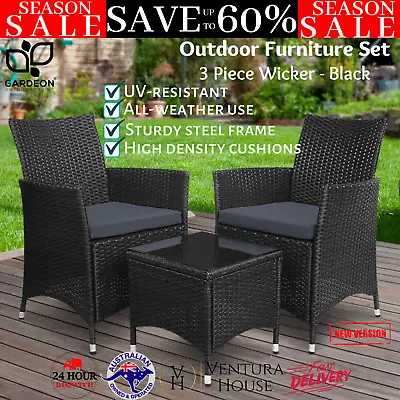 $237.19 • Buy Gardeon Outdoor Furniture 3 Piece Setting Wicker Bistro Set Dining Chairs Patio