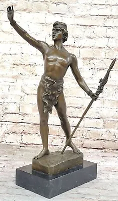 Vintage Reproduction Male Nude Warrior With Spear Hand Made Sculpture Marble Art • $449.50