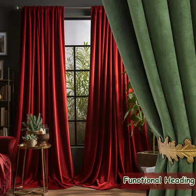 Luxury Velvet Curtains Panels Thermal Thicken Christmas Window Drapes Ready Made • £23.75