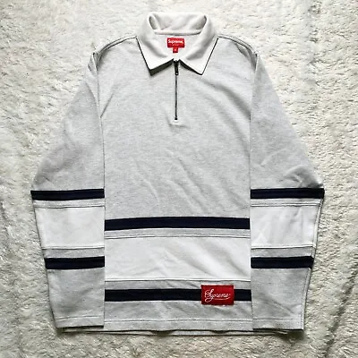 Supreme New York SS/17 Half Zip Rugby Shirt Long Sleeve Grey Size S • $49.99