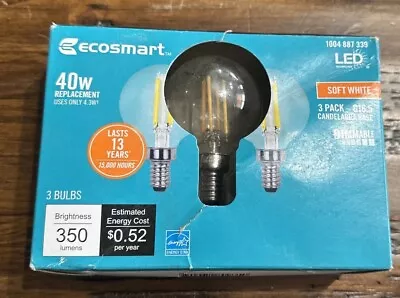 EcoSmart 40w Equivalent G16.5 LED Light Bulb (3-Pack) BrightWhite  Dimmable • $11.95