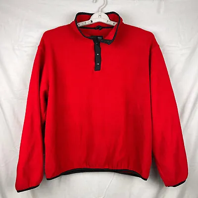 Vintage Lands End Unisex 1/4 Snap Fleece Pullover Size Large Red Made In USA • $9.98