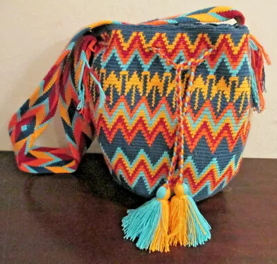 Bag Wayuu Mochila Bucket Boho Colombia Rioacha Orange Yellow Blue Red New #56 • $60