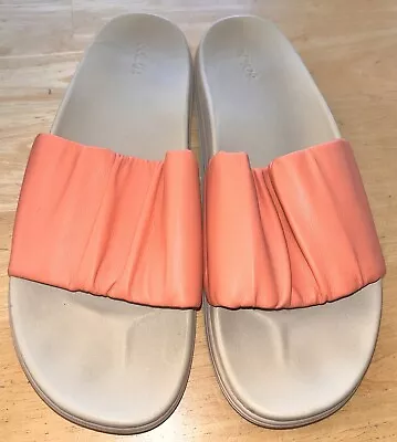 Beautiful Olukai PIHAPIHA Fusion Coral Leather Slides Flats Sandals-10-Worn 2x • $39.93