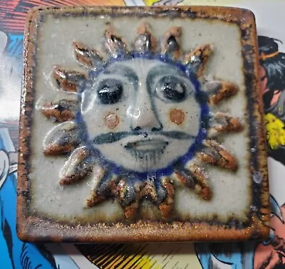 Rare Vintage Mexican Tonala By JORGE WILMOT Stoneware Tile 2 5/8  Sun Sunshine • $25