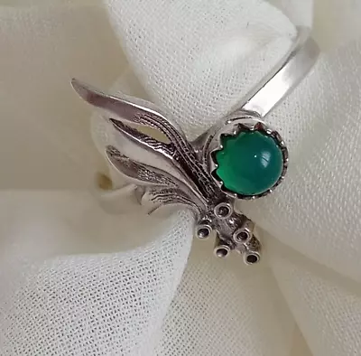 Vintage Ring Natural Chrysoprase Stone USSR Silver 875 Star Women's Jewelry S7.1 • $41