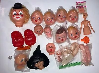 Large Lot Vintage Vinyl Doll Heads Arms Craft Making Parts Baby Face Clown Witch • $39.99