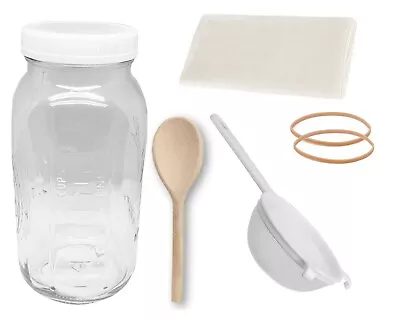 Kefir Starter Kit-64oz Glass Mason Jar & Storage Lid Nylon Strainer Mesh Cover • $24.95