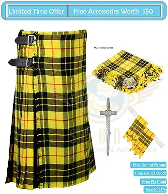 Scottish Kilt Highland Clan Macleod Tartan Kilt 8 Yard Kilt Plaid Brooch Pin • $95