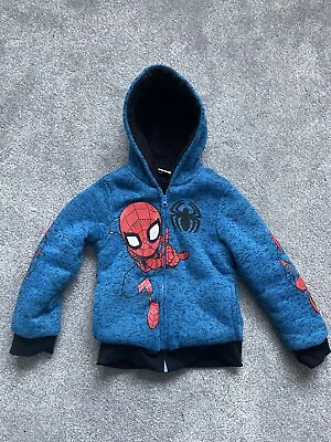 Spiderman Boys Blue Sherpa Fleece Kids Marvel Comic Hoodie Size 6 / 5-6 Years • £12.99